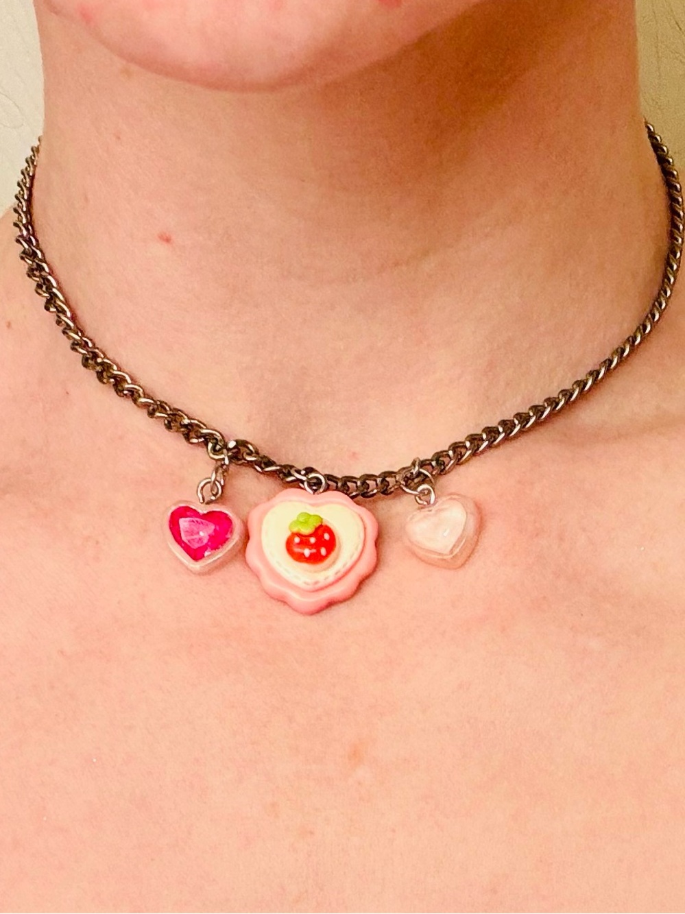 NEW Pink Strawberry Heart Pendant Necklace - Women Jewelry - Picture 5 of 9
